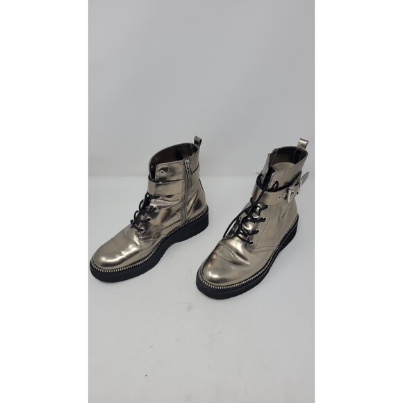 Women's Michael Kors Vivia Nickle Metallic Buckle Lace Leather Combat Boot - Picture 5 of 10